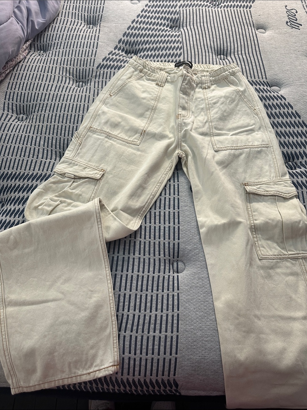 Fashion Nova Cream Cargo Jeans